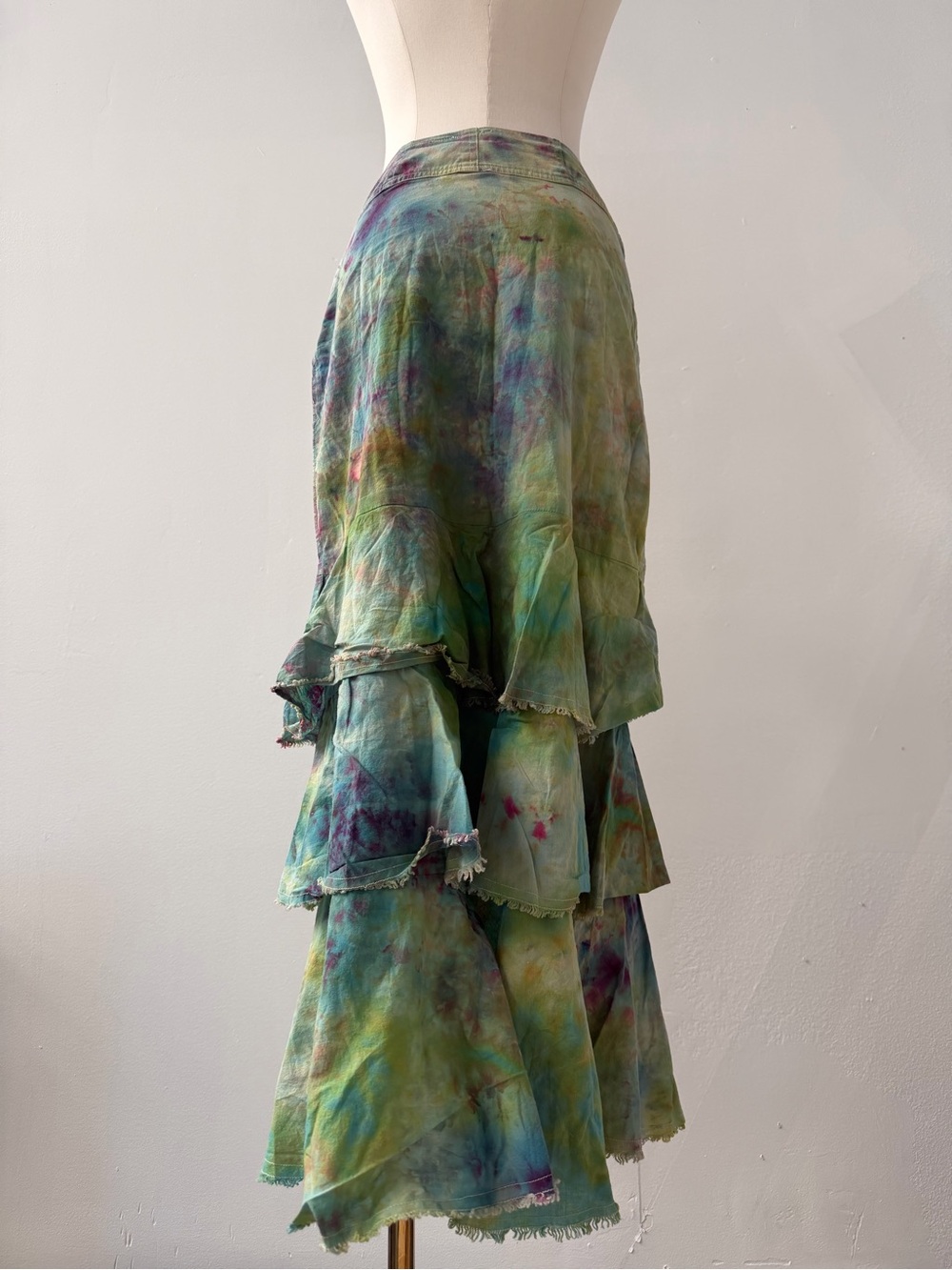 Vintage Tie-Dye Tiered Maxi Skirt - Green & Purple - Picture 3 of 6